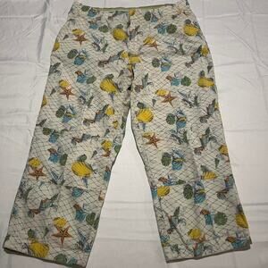 Vintage Y2K Seashell Print Capris 100% Cotton Size 8 petite